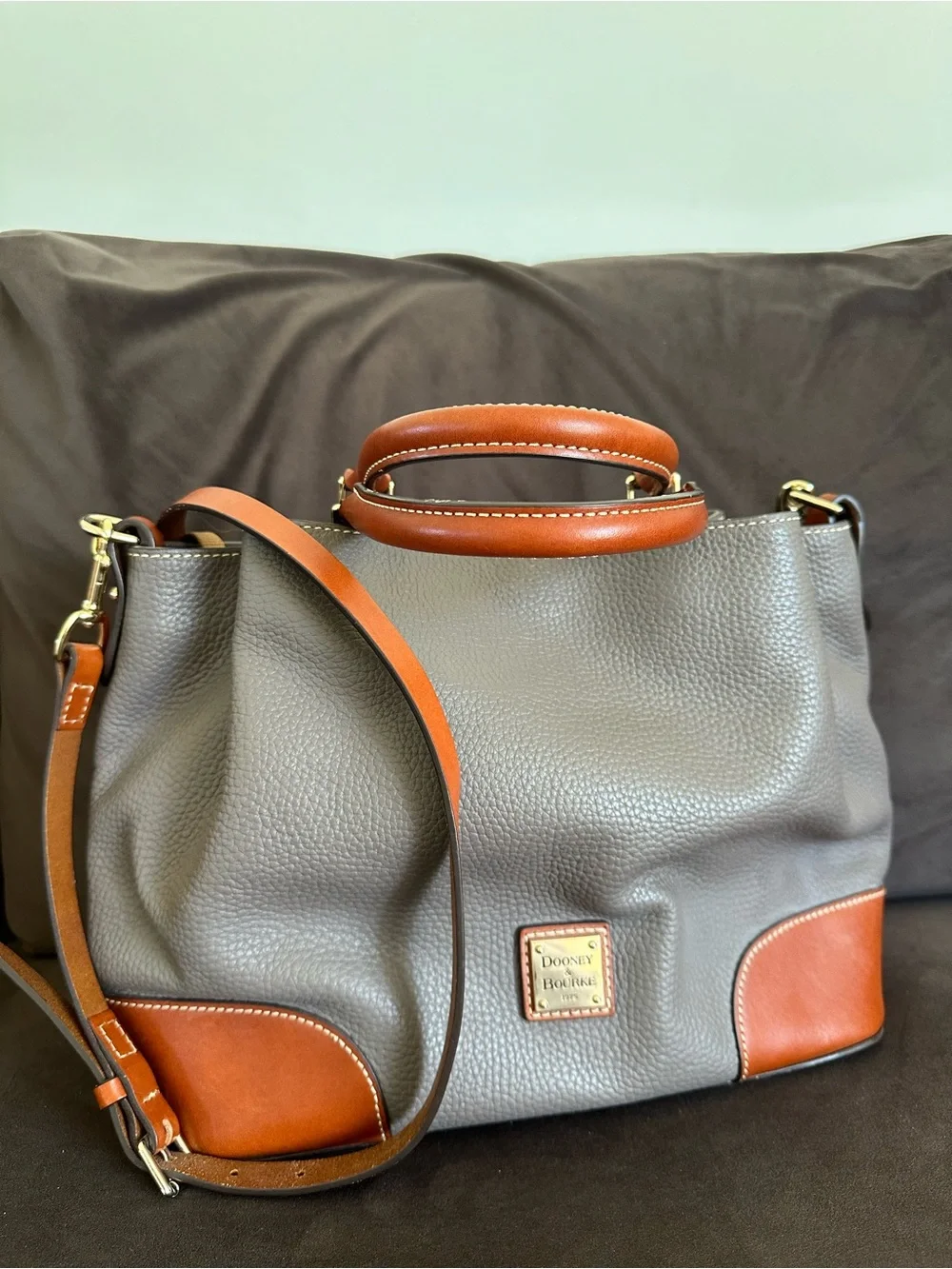 Dooney & Bourke Brenna Gray Brown Leather Satchel Bag